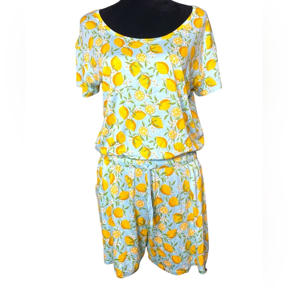 Alex’s Lemonade Stand Lemon Print Blue & Yellow Romper